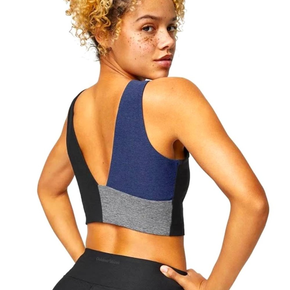 OUTDOOR VOICES Venus Crop Top Bra in Black/Navy/Graphite, Size XS